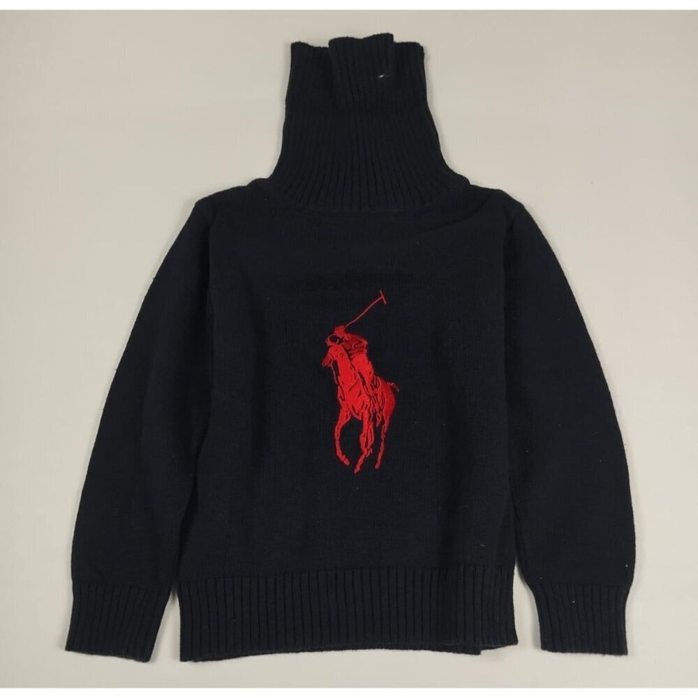 Polo Ralph Lauren Kids M Big Pony Turtleneck Sweater Black Red Knit
